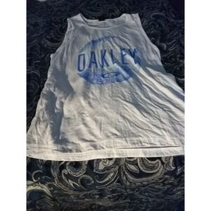 Y2k Center logo Oakley  White And Blue Performance Tank Top Vintage